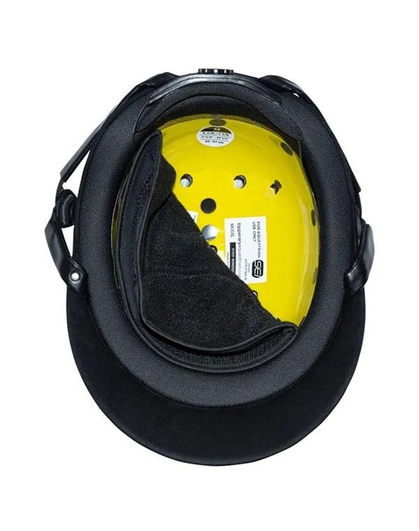 Tipperary Windsor with MIPS Wide Brim - Black UltraSuede Shell w/ Chrome Trim and Black UltraSuede Top