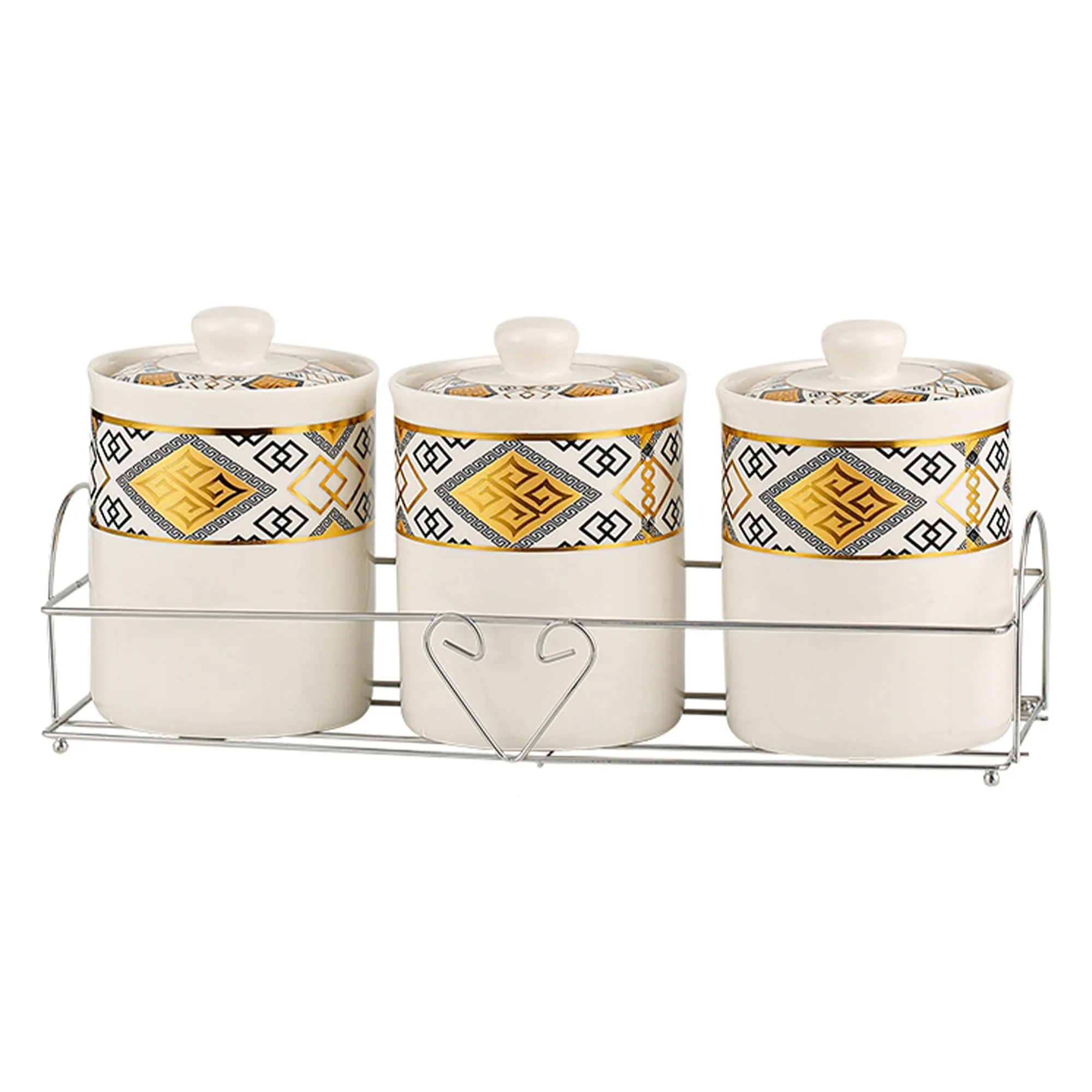 UMAI Ceramic Jars For Kitchen Storage With Iron Stand | Kitchen Accessories Items Airtight | Kitchen Containers Set | Multipurpose Jars For Pickles Nuts Dry Fruits | 700ml Each | Pack of 3
