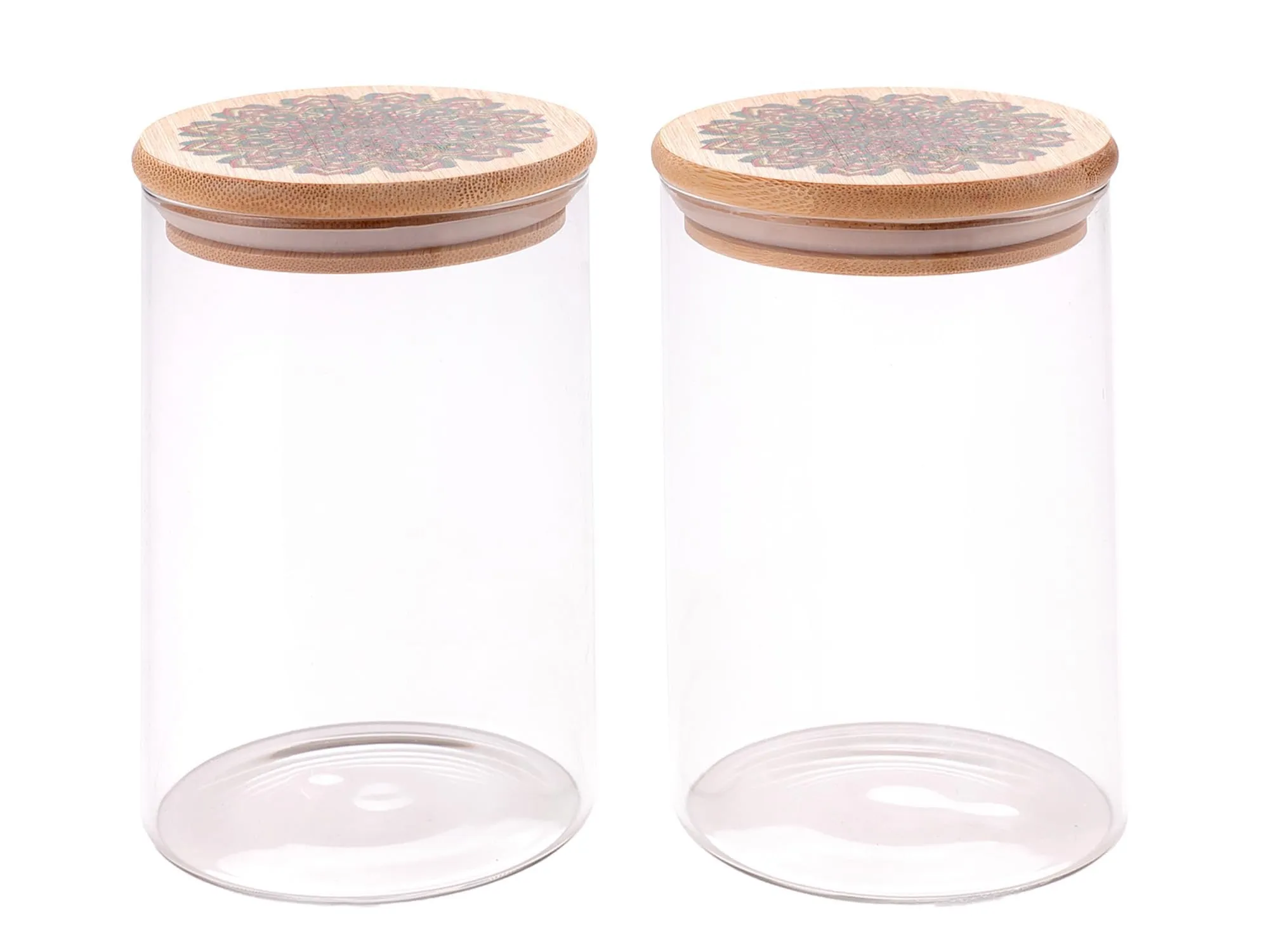 UMAI Pack of 2 Kitchen Containers Set Glass Jars with Printed Bamboo Lids I Airtight Storage for Cookies, Snacks, Spices I 1000ml Each | Multiutility Borosilicate Jars for Tea, Coffee, Sugar