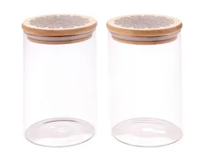 UMAI Pack of 2 Kitchen Containers Set Glass Jars with Printed Bamboo Lids I Airtight Storage for Cookies, Snacks, Spices I 1000ml Each | Multiutility Borosilicate Jars for Tea, Coffee, Sugar