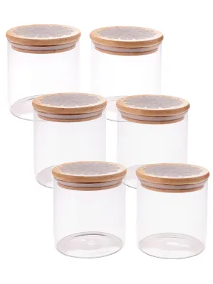 UMAI Pack of 6 Kitchen Containers Set Glass Jars with Printed Bamboo Lids I Airtight Storage for Cookies, Snacks, Spices I 300ml Each | Multiutility Borosilicate Jars for Tea, Coffee, Sugar