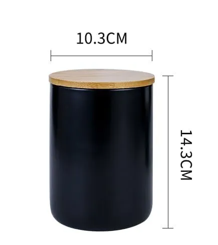 USHA SHRIRAM Ceramic Jar Set (3 Pcs - 260ml, 800ml, 1000ml) Container For Kitchen Storage Box | Spice Jars For Kitchen | Air Tight Kitchen Jars & Containers Set With Lid For Storage | Black