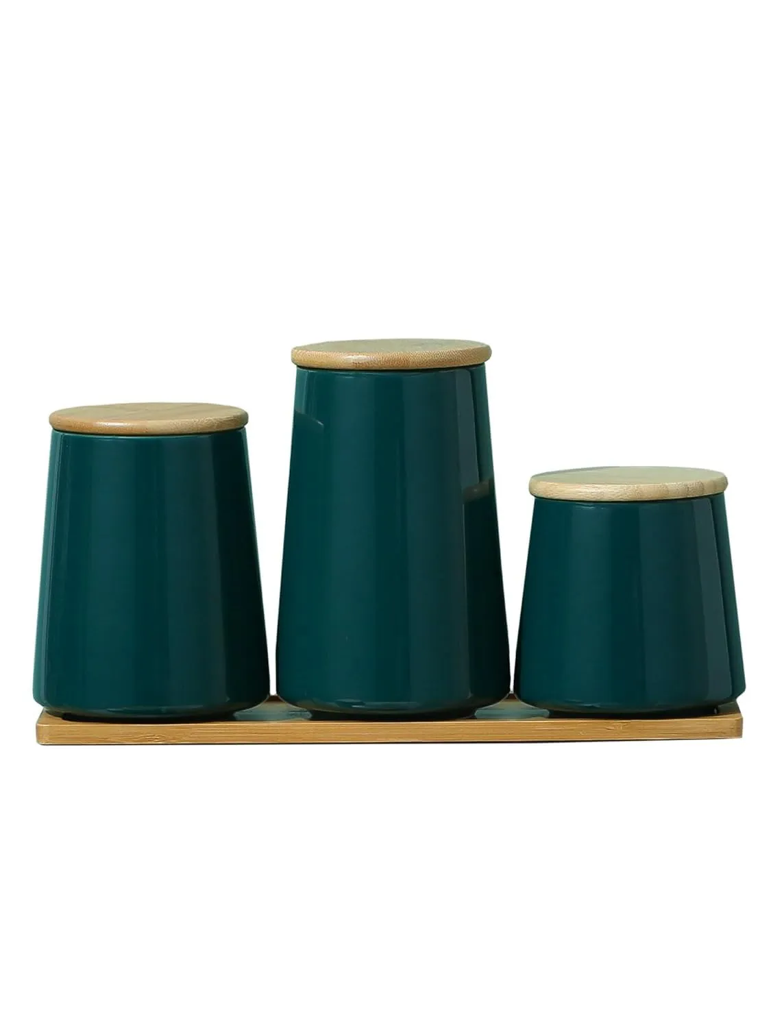 USHA SHRIRAM Ceramic Jar Set (3 Pcs - 500ml, 700ml, 850ml) Container For Kitchen Storage Box | Spice Jars For Kitchen |Air Tight Kitchen Jars & Containers Set With Lid For Storage | Green